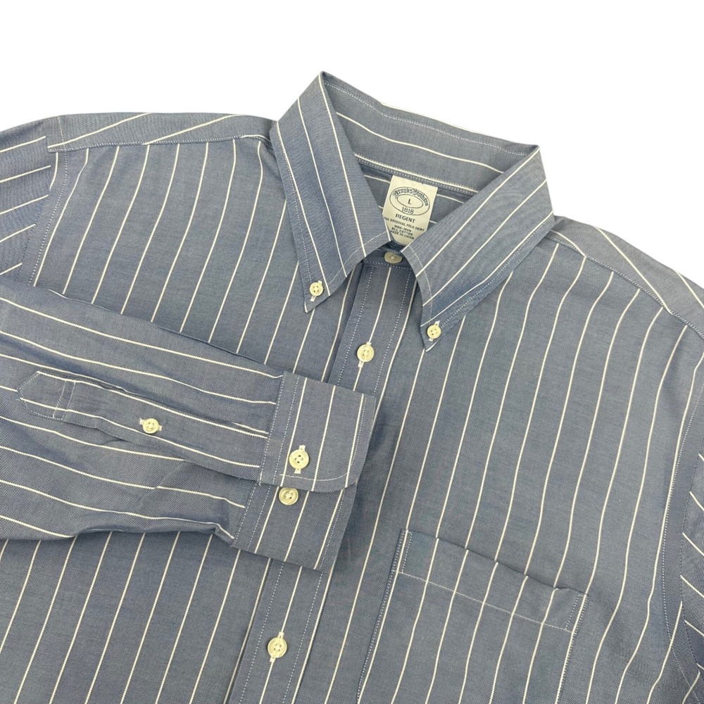 Brooks Brothers 1818 Regent Non-Iron Shirt Mens L Blue White Stripe Button Down